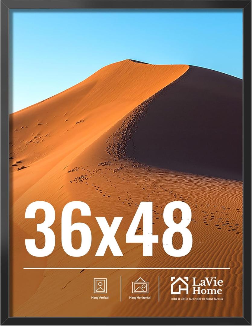 LaVie Home 36x48 Picture Frame for Wall Display, 36x48 Black Picture Frame with HD Plexiglass, 36 x 48 Photo Frame 1 Pack, Display Frame for Vertical or Horizontal, Classic Collection