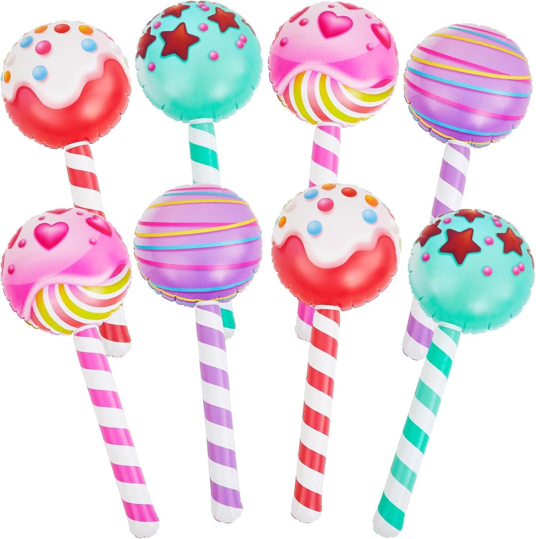 Poen 8 Pcs Large Inflatable Lollipop 29.53 Inch Candy Birthday Party Decorations Inflatable Giant Lollipop Prop Candy Shape Balloons for Themed Party Favors(Cute)