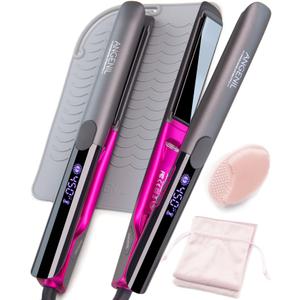 ANGENIL Professional Titanium Flat Iron Hair Straightener and Curler 2 in 1, Dual Voltage Hair Straighteners for Women, 20S Fast Heating Flat Iron 1-inch with Anti-scalding and Anti-Slip Silicone Mat