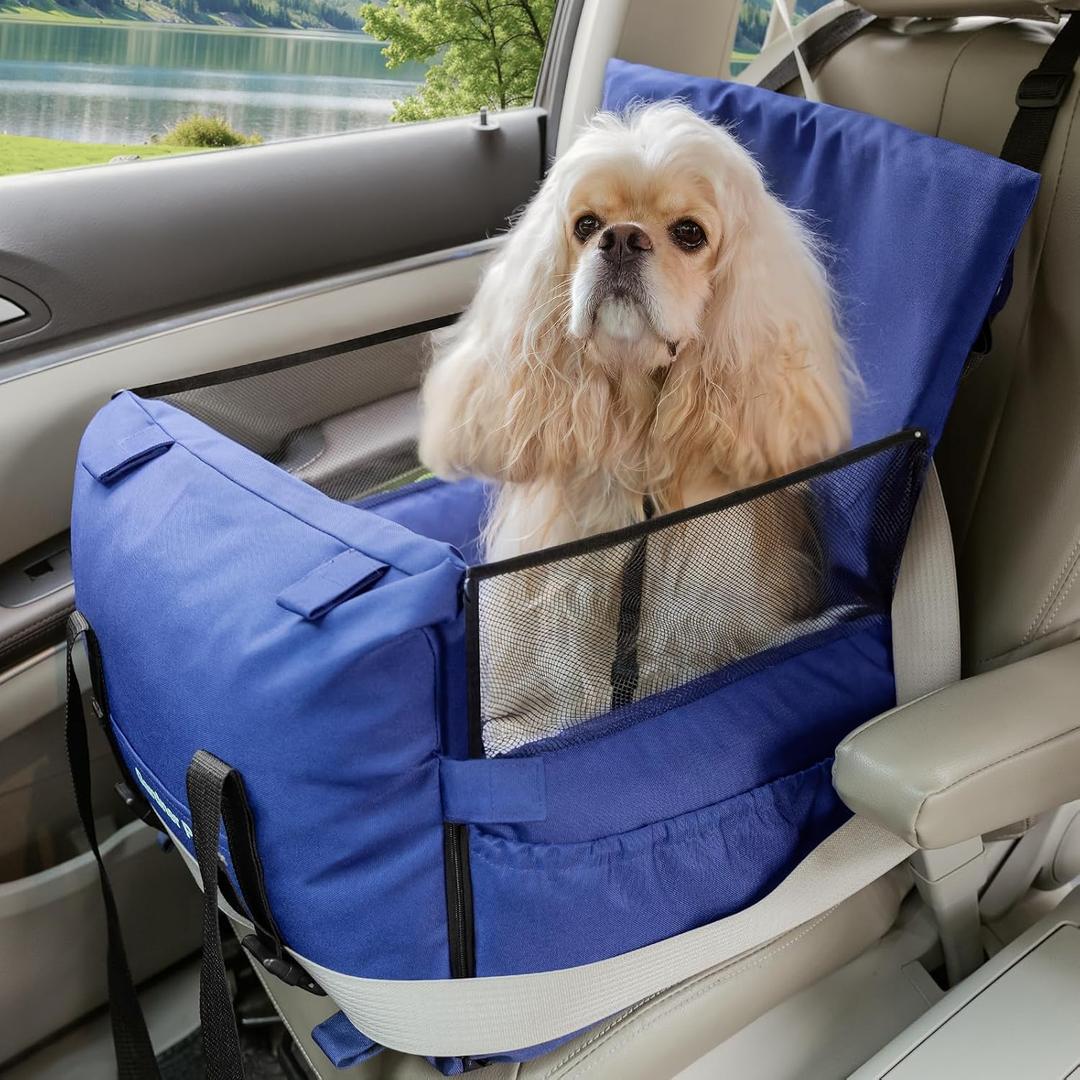 Gardner Pet Dog Car Seat for Small/Medium Dogs Puppy Booster Car Dog Seat with Safety Leash, Storage Pockets, Memory Foam Filling, Waterproof Cat Travel Carrier Bed Up to 40 Lbs