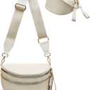 Bum Bags for Women Nylon Crossbody, Spacious Fanny Packs Belt Bag Large Sling Bag with Adjustable Strap (Beige)