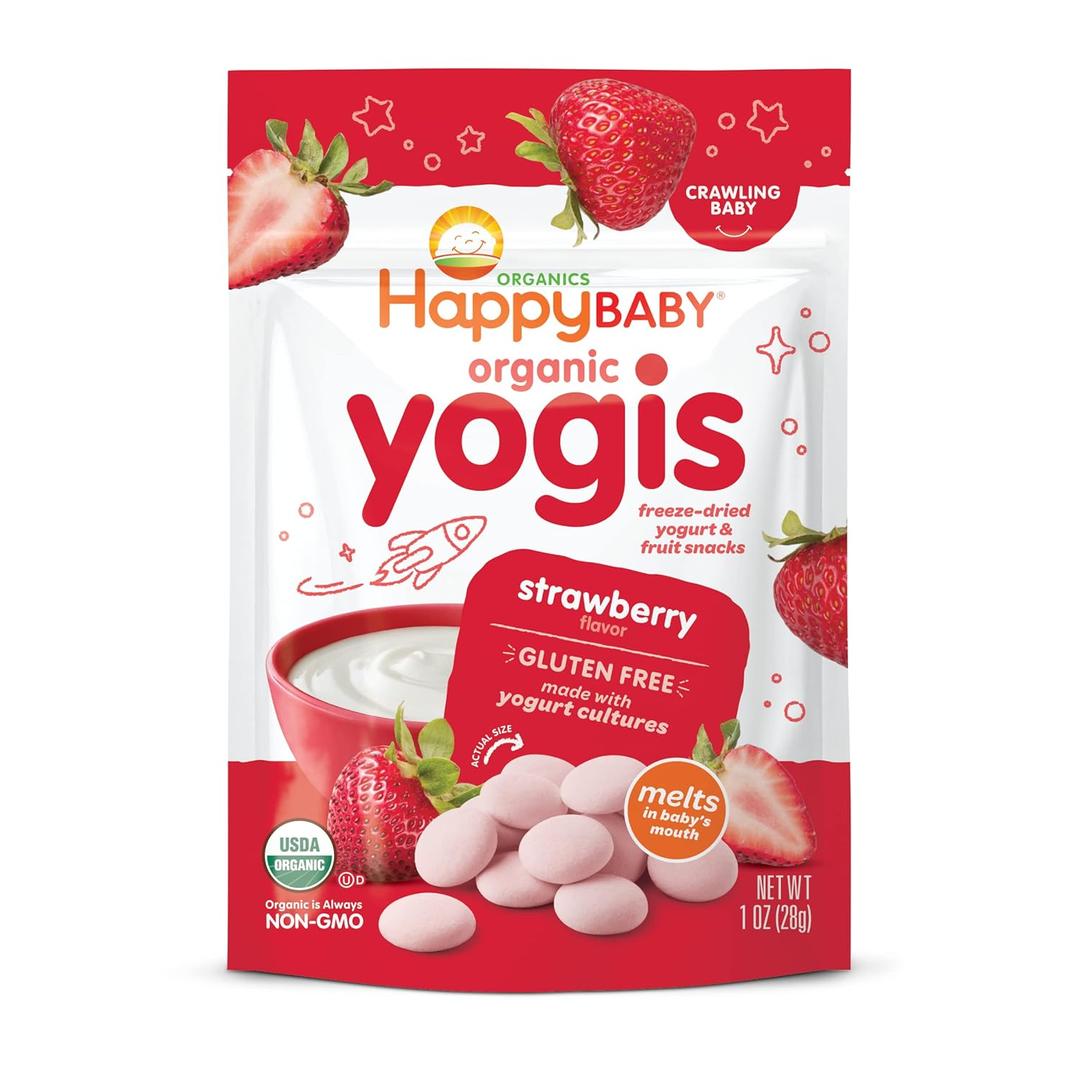 Happy Baby Organics Yogis Freeze-Dried Yogurt & Fruit Snack, Strawberry, 1 Ounce (Pack of 1), BBD: JULY 18, 2026