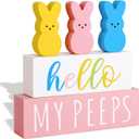Easter Decorations for The Home: 5 pcs Bunny Wooden Table Centerpiece Signs, Cute Easter Decor Peeps Rabbits Wooden Block Set Table Dcor Farmhouse Rustic Tiered Tray Dcor Gifts