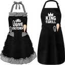 King & Queen Aprons Gift for Couple His and Her Anniversary Bridal Shower Wedding Engagement Kitchen Gift (Black)