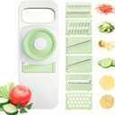 Stainless-Steel Mandoline Slicer for Kitchen, 6-in-1 Vegetable & Cucumber Slicer with Safety Guard, Easy-Clean Design, Compact Space-Saving Tool for Daily Salad & Meal Prep (Mint Green)