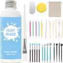 EIGTWEN 100ml Air Dry Clay Glaze and 29pcs Clay tools kit, Gloss Clay Varnish Protects Clay from Surface Wear, Pottery Tools Can be Used for Stippling, Carving, Molding, and Shaping Clay Crafts(Gloss)