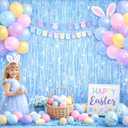 Foil Fringe Curtain Easter Decorations for Home - Melsan 3 Pack 3.2 x 8.2 ft Tinsel Curtain Party Photo Backdrop for Birthday Party Baby Shower or Graduation Decorations Light Blue