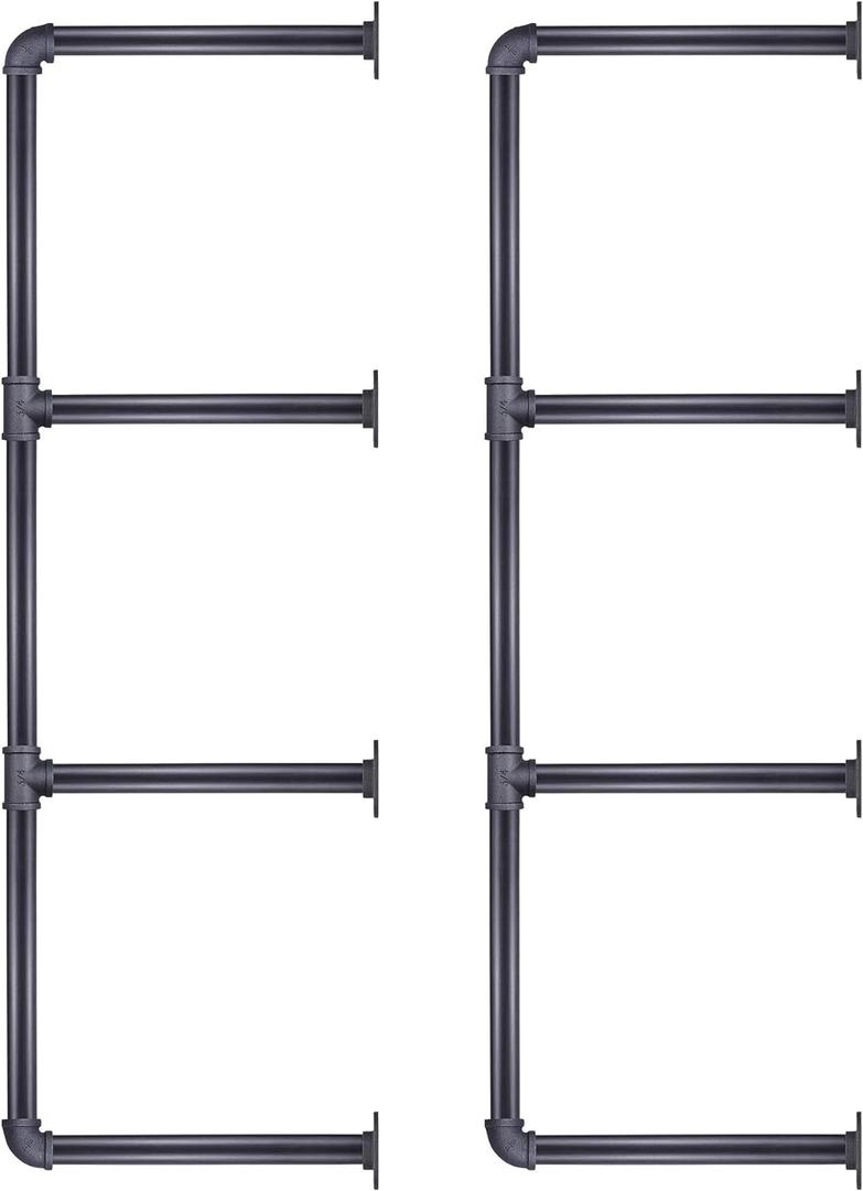 MUZIK 4 Tier Industrial Wall Mount Iron Pipe Shelf, Vintage Industrial Wall Mount Bookshelf Shelving Unit, DIY Open Bookshelf, Shelf Shelves, Kitchen Shelves, 2 Pack 40 Inch, 3/4 Pipe Nipple