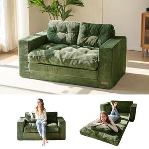 MAXYOYO Convertible Sofa Bed, Pull Out Loveseat Sleeper Sofa, 2 in 1 Folding Couch Bed, Floor Couch with Pillows for Living Room Bedroom Lounge, Dark Green