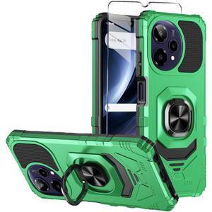 for Cricket Icon Plus 2026 Phone Case/AT&T Verge 2 Case with Tempered Glass Screen Protector,Military Grade Heavy Duty Shockproof Protective Cover,with Ring Kickstand (Green)