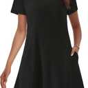 Womens Summer Dresses 2024 Casual Loose T-Shirt Short Sleeve Plus Size Flowy Sundresses with Pockets Black, 2XL