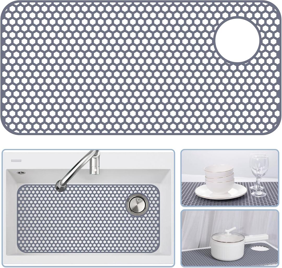 Silicone Sink Protectors for Kitchen Sink - 28.4"x 14.3" Kitchen Protector Accessory, Non-Slip Heat Resistant Mat for Bottom of Farmhouse Porcelain Stainless Steel (Top Right Drain Hole,Gray) Silicone Sink Protectors for Kitchen Sink - 28.4"x 14.3" Kitchen Protector Accessory, Non-Slip Heat Resistant Mat for Bottom of Farmhouse Porcelain Stainless Steel (Top Right Drain Hole,Gray)