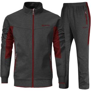 YSENTO Men's Tracksuits Outfits Set 2 Piece Jogging Suits Warm Up Sweatsuits Sweat Track Suits Sets (3X-Large, 2-dark Grey+red)