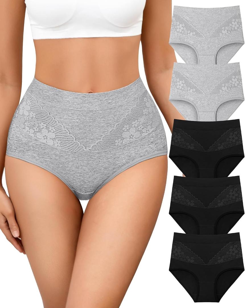 Women's Cotton Underwear Slight Tummy Control High Waisted Postpartum Panties Ladies Soft Full Coverage Briefs 5 Pack (XXL)