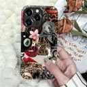 Compatible with iPhone 12 Pro Max Case - Dual-Layer Protection, Hard Shell with Silicone Interior,Slim Scratch Resistant Shockproof for Woman Men - Leopard Print Retro Collage