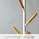 Yamazaki Home Freestanding Coat Hanger Rack with Wooden Hooks, Space Saving Steel One Size White