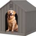 Fancyango Large Dog House Outdoor Indoor for Medium Large Dogs, Sturdy Plastic Waterproof Doghouse with Air Vents and Elevated Floor, Easy Clean and Assemble (Light Grey, 36.2''L38''W38''H)