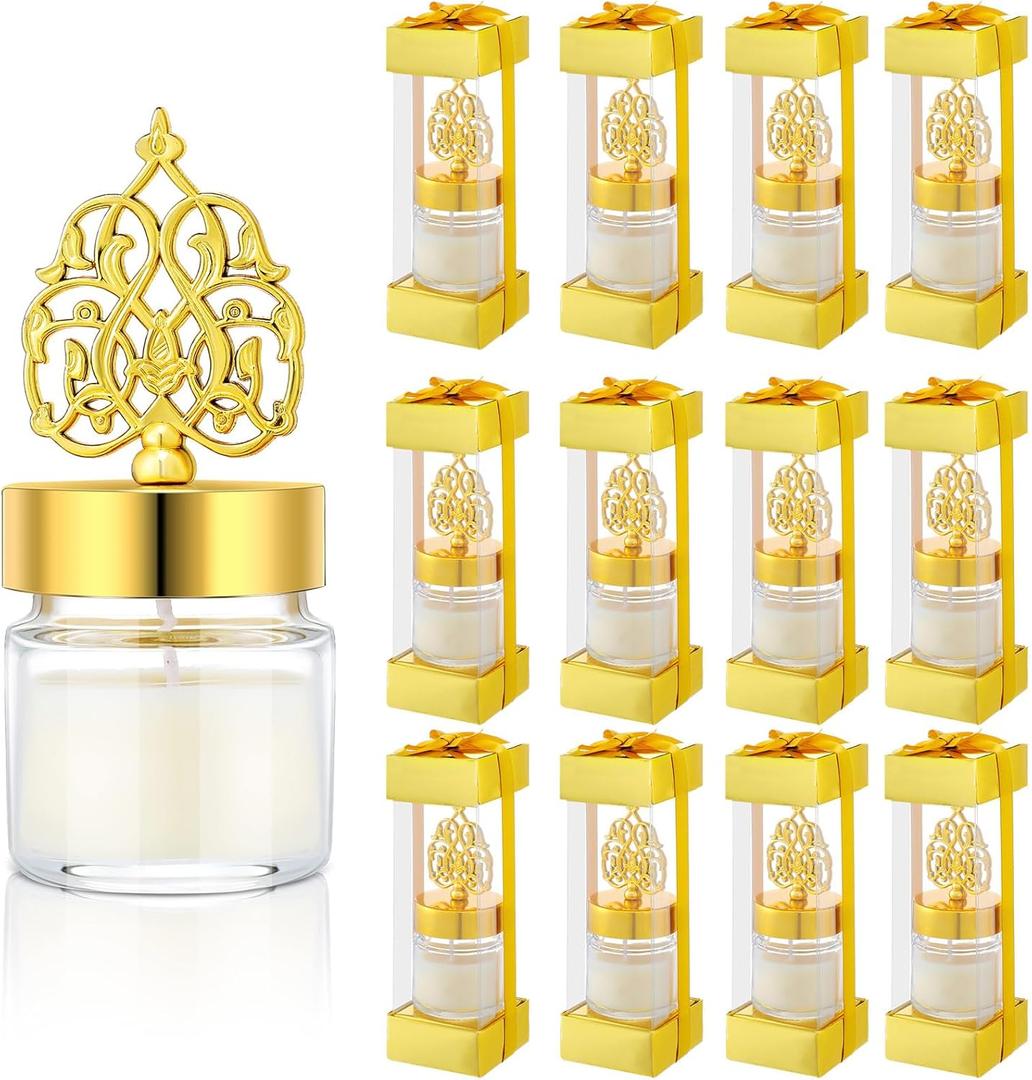 Hoolerry 12 Pcs Ramadan Mubarak Gifts Eid Candle Ramadan Decorations Muslim Islamic Meditation Gift Bulk Scented Lavender Candles Muslim Night Light Favors for Family Home Table Celebration Decor