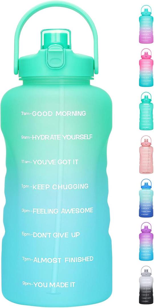 HydroPal 1 Gallon Water Bottles with Straw, 128 oz Water Bottle BPA Free Innovative 2-IN-1 Lid Gym Bottle with Times to Drink Motivational, Large for Sports Fitness Camping Water Jug （13.8X5.5 inch）