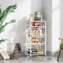 NiuYichee 5-Layer Fruit Basket Kitchen Food Storage Organizer and Storage Rack, Stackable Storage cart with Desktop, Pull-Out Hollow Metal Storage Basket, Wheeled Sorting Rack Spice Rack, 43*30**85cm