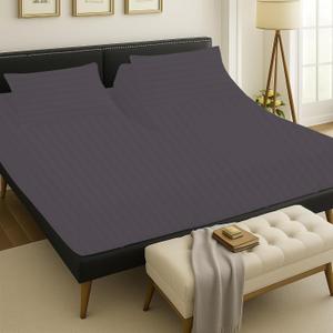 Luxury Split Head King Size 4 Piece 100% Egyptian Cotton 1000 Thread Count Split Top Sheets for Sleep Number Bed Flex Head King 34" Top Split Sheets to fit Upto 18" Deep Mattress - Dark Grey Stripe