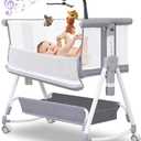 Hkleae Baby Bassinet,3 in 1 Baby Bassinets Bedside Sleeper with Musical Toy,Bedside Cribs with Storage Basket and Wheels,7 Height Adjustable Easy Folding Bassinet,Safe Co-Sleeping Crib (Grey 0-6Months)