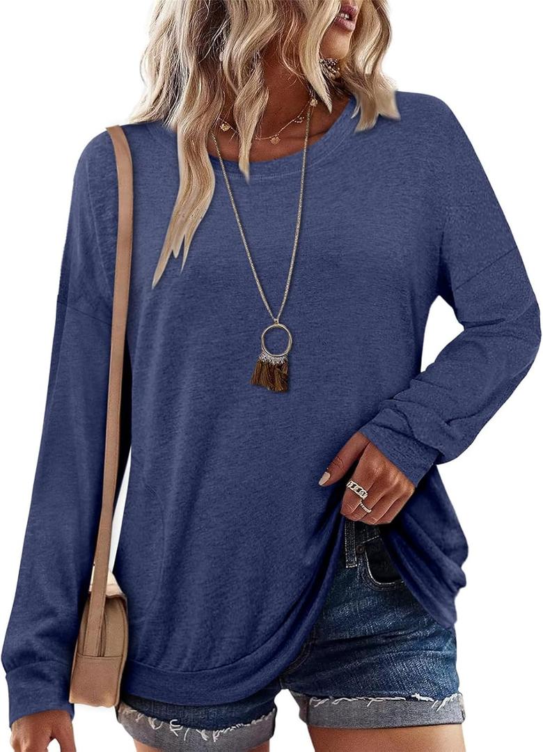 onlypuff Long Sleeve Tunic Top for Women Casual Loose Fitting Fall Fashion Clothing with Pockets (XXL)