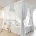 AIKASY Canopy Bed Board with Top and Self-Adhesive Strips, White Gauze Princess Bed Canopy Curtain Tent, Creating a Romantic Atmosphere in the Room, Full/Queen, White