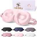 SilkSilky 100% 22 Momme Mulberry Silk Sleep Mask  Upgraded 3D Contoured Eye Mask with Nose Wing Pads & Adjustable Strap, Luxury Blackout Eye Cover for Women & Men (Pink)
