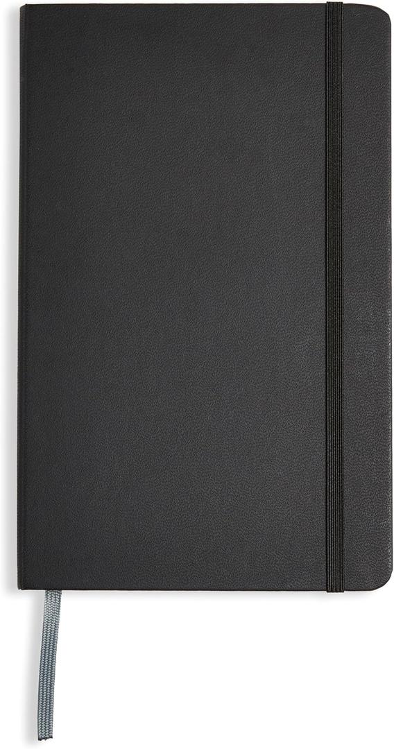 Amazon Basics Classic Lined Writing Notebook for Note Taking and Journaling, Hardcover with Elastic Closure, 240 Pages, 5" x 8.25", Black
