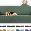 KEKUOU Stretch Sofa Cover Slipcover Couch Covers for 3 cushion couch sofa pet friendly (78"-94") Furniture Protector Sofa with Elastic Bottom for Kids,Dog, Jacquard Small Checked(Large,Greyish Green)