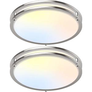 16 Inch 50W LED Ceiling Lights, Dimmable Brushed Nickel Flush Mount Ceiling Light, 2700K/3000K/4000K/5000K/6500K Adjustable, 5400LM Super Bright Ceiling Lamp for Bedroom Kitchen Office, 2-Pack