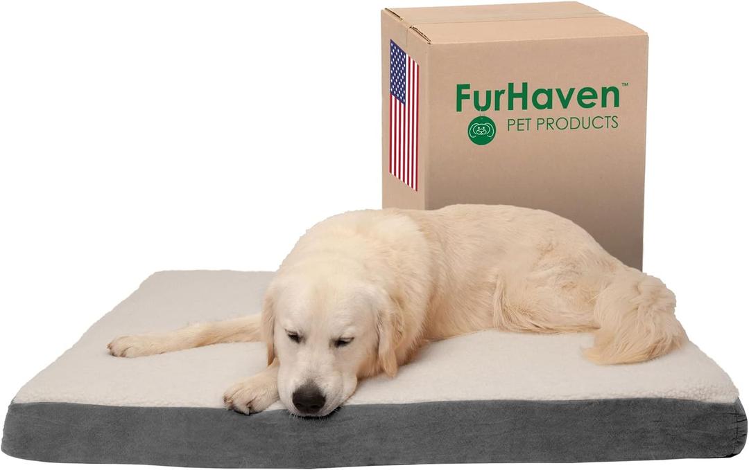 Furhaven Orthopedic Dog Bed for Large Dogs w/ Removable Washable Cover, For Dogs Up to 95 lbs - Sherpa & Suede Mattress - Gray, Jumbo/XL