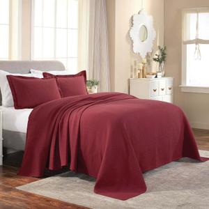 Superior Cotton Fleur De Lis Bedspread Set, Warm Blankets, All-Season Bedding, Bedroom Decor, Decorative Boho Medallion Coverlet, Includes 1 Bedspread, 2 Pillow Shams, Queen, Garnet