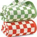 Jacquotha Checkered Bath Towels for Bathroom Decor, 2 Pack Shower Towels 55" x 27.5", Super Soft and Quick Dry (Orange + Green), Colorful for Swim Pool Beach