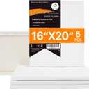 CONDA 16x20 inch Stretched Canvas for Painting, Pack of 5, Primed, 100% Cotton 5/8 Inch Profile Value Bulk Pack for Acrylics, Oils Painting