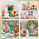 5 Pcs Retro Spring Tulip Wooden Table Sign Rustic Farmhouse Tulip Tabletop Centerpiece Colorful Flower Blocks Tiered Tray Decoration for Home Party Office Mantel Decor