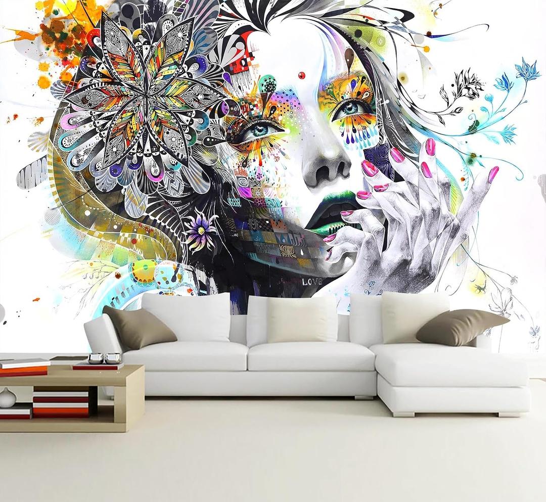 Colorful Graffiti Art Wallpaper Mural for Dressing Room Beauty Nail Salon (Not Peel and Stick), 149" x 96"
