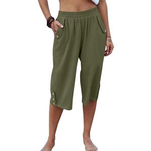 Veatzaer Women's Elastic Waist 3/4 Capri Harem Pants with Pockets Casual Loose Solid Yoga Trousers, Large