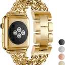 Compatible Apple Watch Band for Woman Man 45mm 49mm 42mm 44mm, Stainless Steel Cowboy Style for iWatch Series 11/10/9/8/7/6/5/4/3/2 se Ultra (Gold)