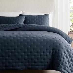 WDCOZY Navy Blue Cloud King Size Quilt Set, Tan Lightweight Farmhouse Bedspread, Rustic Country Coverlet, Taupe Camel Soft Bedding, Thin Comforter for All Season - 3 Pieces, 104x90 inches