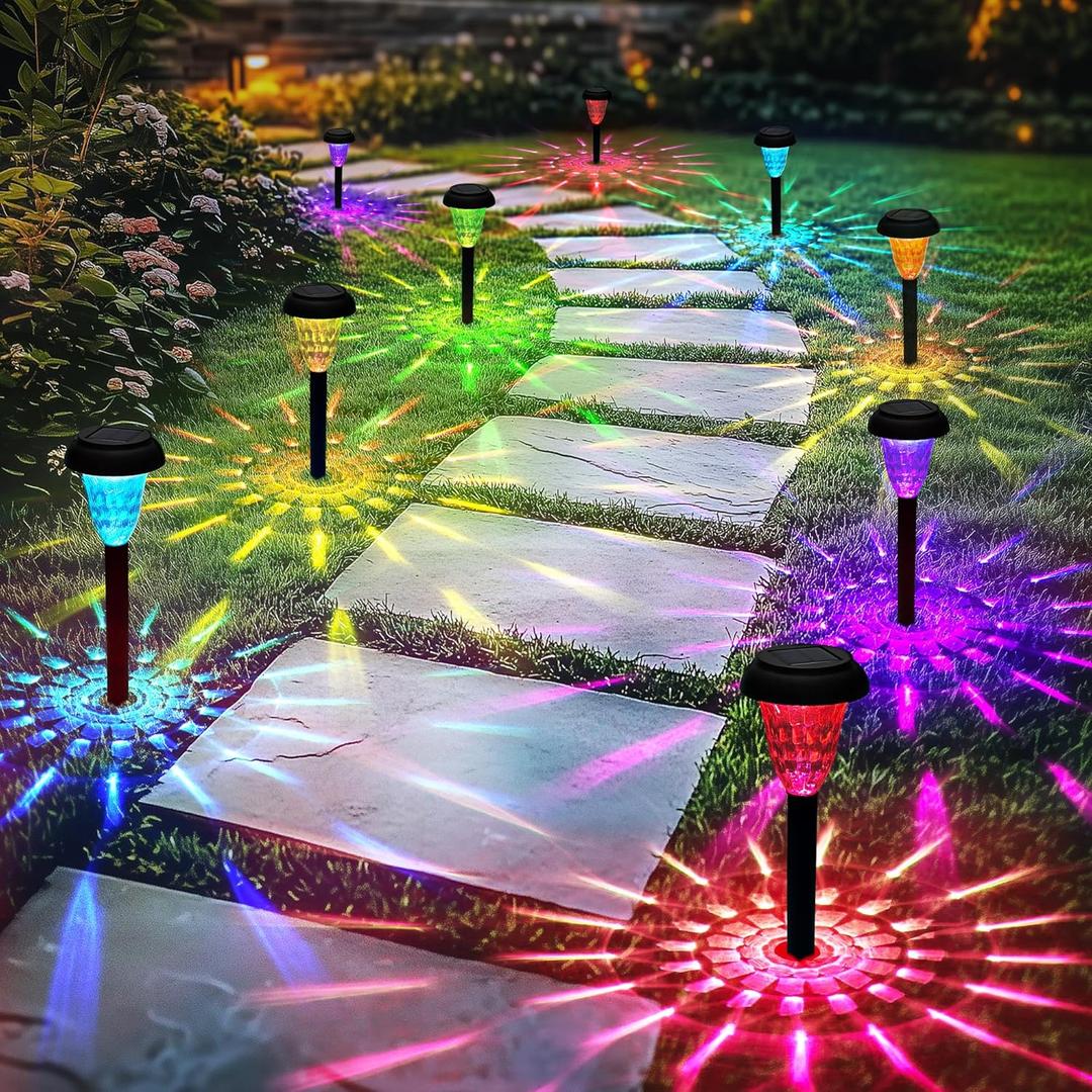 TISEJOY Solar Pathway Lights Outdoor Waterproof 8 Pack Color Changing Garden Light for Yard Patio Driveway Walkway Lawn Landscape Lighting for Outdoor 4th of July Decorations