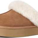 OOW Fuzzy Platform Slippers for Women - Women's Casual Winter House Slippers - Brown, Faux Fur & Shearling Blend - Women's Size (10)
