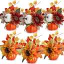 6 Pcs Fall Decorations - Fall Centerpieces with Artificial Pumpkins Maple Leaves Sunflowers Berries for Thanksgiving Dinner Table Fireplace Room Porch Fireplace Home Indoor Decor