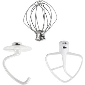 Stand Mixer Attachments 3-Piece Kit -Replace for Kitchen aid Accessories K45WW Wire Whip/ K45DH Dough Hook /K45B Coated Flat Blade Paddle with Scraper -Stainless Steel by TOMOON