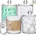 4 Pack Acrylic Qtip Holder Dispenser for Cotton Swabs, Balls, Pads, Floss Picks- Small Clear Plastic Canister Apothecary Jar Set, Bathroom Essentials Accessories Decor, Vanity Makeup Storage Organizer