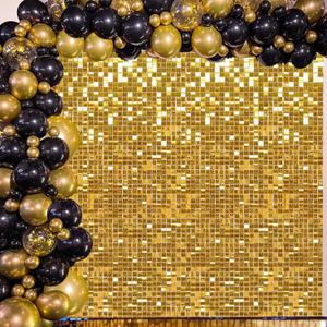 24PCS Gold Shimmer Wall Backdrop Gold Sequins Backdrop Decoration Panels, Photo Backdrops for Birthday, Anniversary Wedding Engagement Decoration