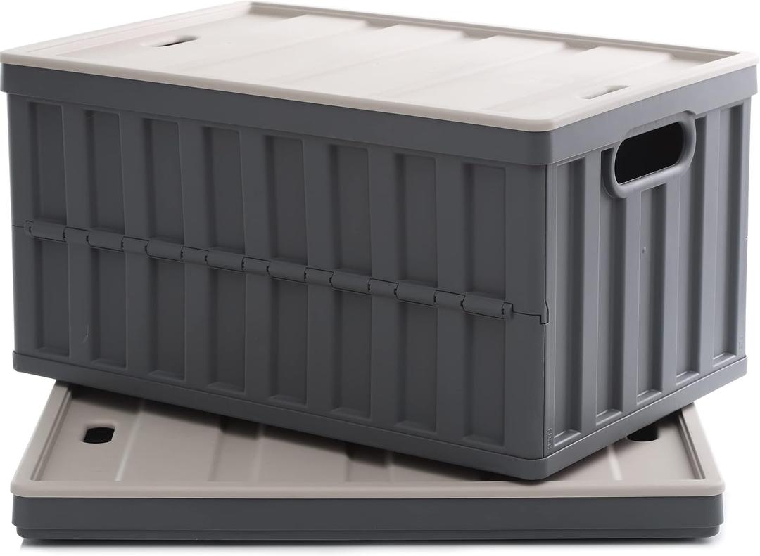 Citylife 64L Collapsible Storage Bins with Lids Plastic Storage Containers for Organizing Stackable Storage Box Large Heavy Duty Utility Crates, 2 Packs