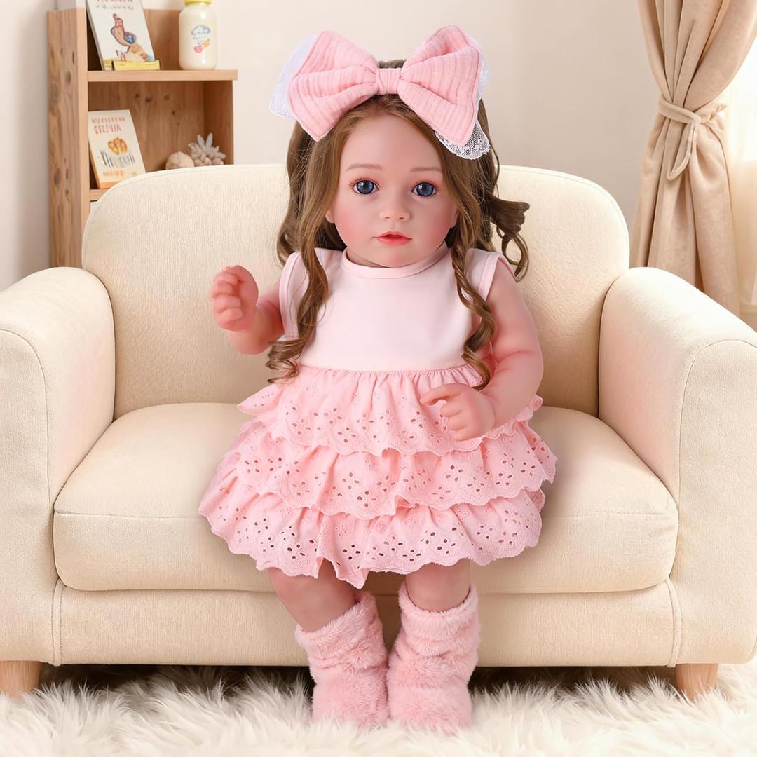 BABESIDE Lifelike Reborn Baby Dolls - 20 Inch Realistic-Newborn Baby Doll Brown Hair Girl Handmade Real Life Toddler Dolls with Clothes and Toy Accessories Gift for Kids Age 3+
