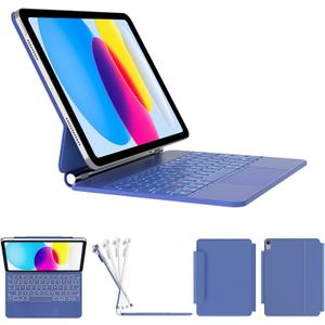 RAYMCRAFT for iPad 11th(A16, 2025)/10th Generation Case with Keyboard, Magic Keyboard 2022, Springy Backlit Keys, Stain-Resistant Surface, Multi-Touch Trackpad, Blue